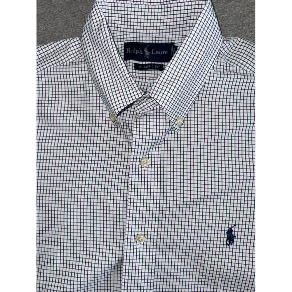 Ralph Lauren Mens Classic Fit Purple Green White Check Shirt Size 16 34-5 Preppy